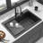 Quartz Kitchen Sink - 33X22" Black Granite Composite Workstation Drop-In Kitchen Sink