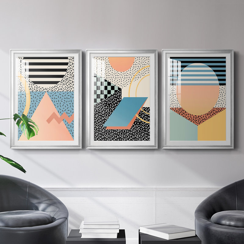 «Modern Memphis I», reproduction encadrée de qualité supérieure - prête à être accrochée, Cadre argenté