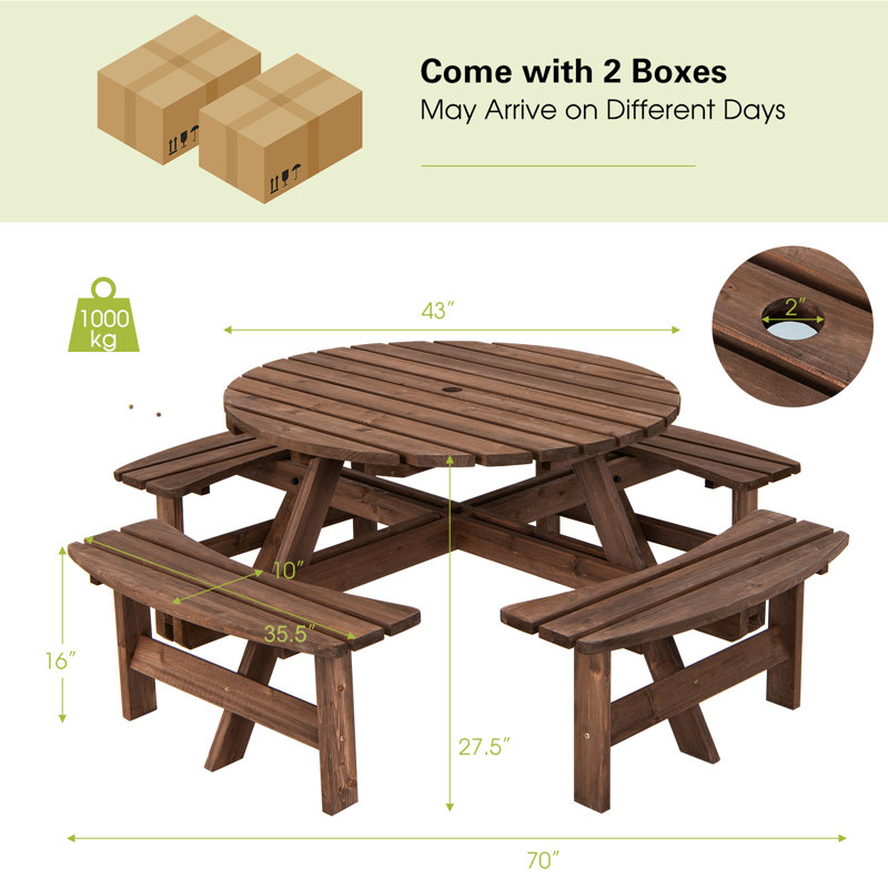 Mcavoy Outdoor  8 Seat Wood Picnic Dining Seat Bench Set