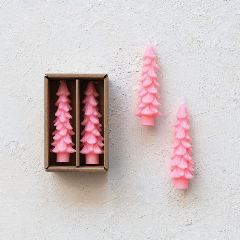 Bougies coniques en forme d'arbre non parfumées en boîte, Cône de 4,75 po x 1,5 po, Rose