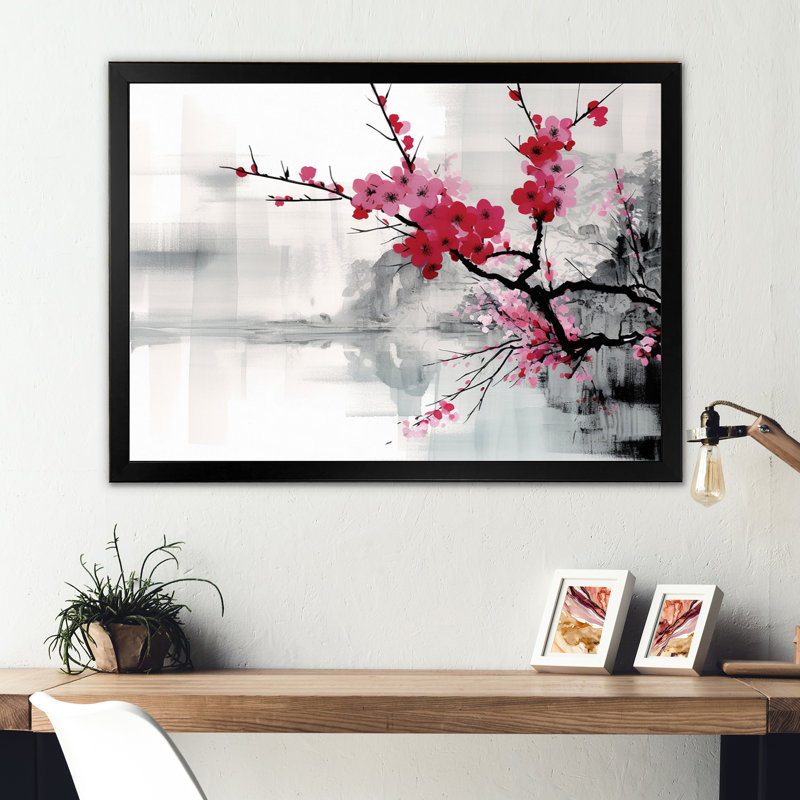 Asian Art Sumi Lake II, reproduction d'art sur toile, H 30 po x l 40 po x P 1,5 po, Cadre photo noir