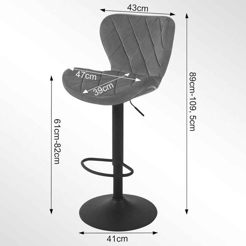 Bronxville Upholstered Velvet Adjustable Height Bar Stool, Grey/Brown/Blue