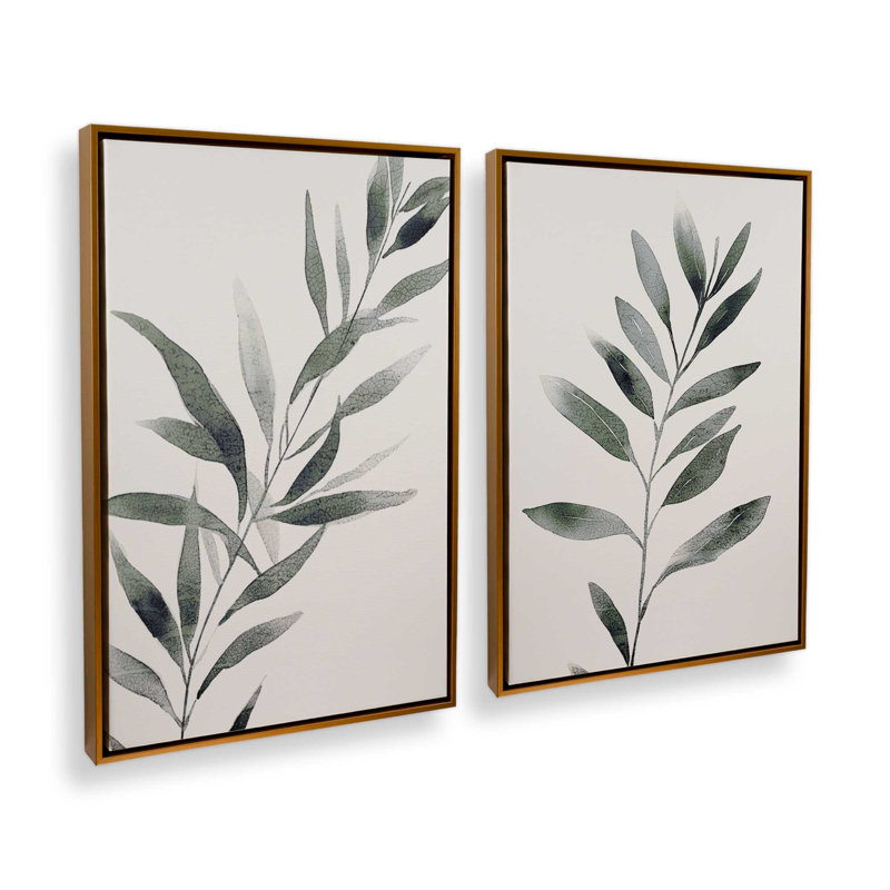 2 - Pièces sur toile, Vert, Cadre doré poli, H 38 po x l 26 po