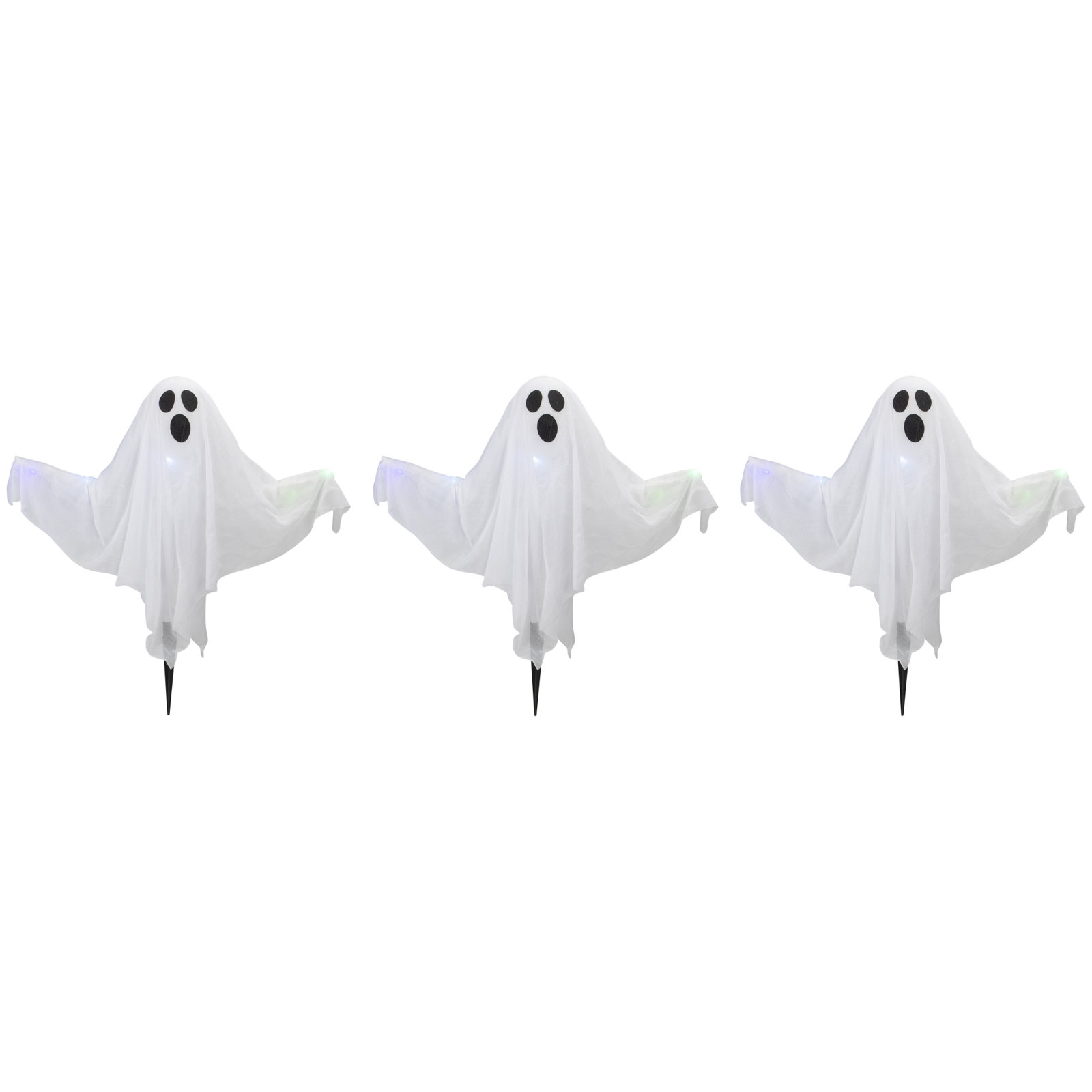 Lighted White Ghost Halloween Lawn Stakes 20"