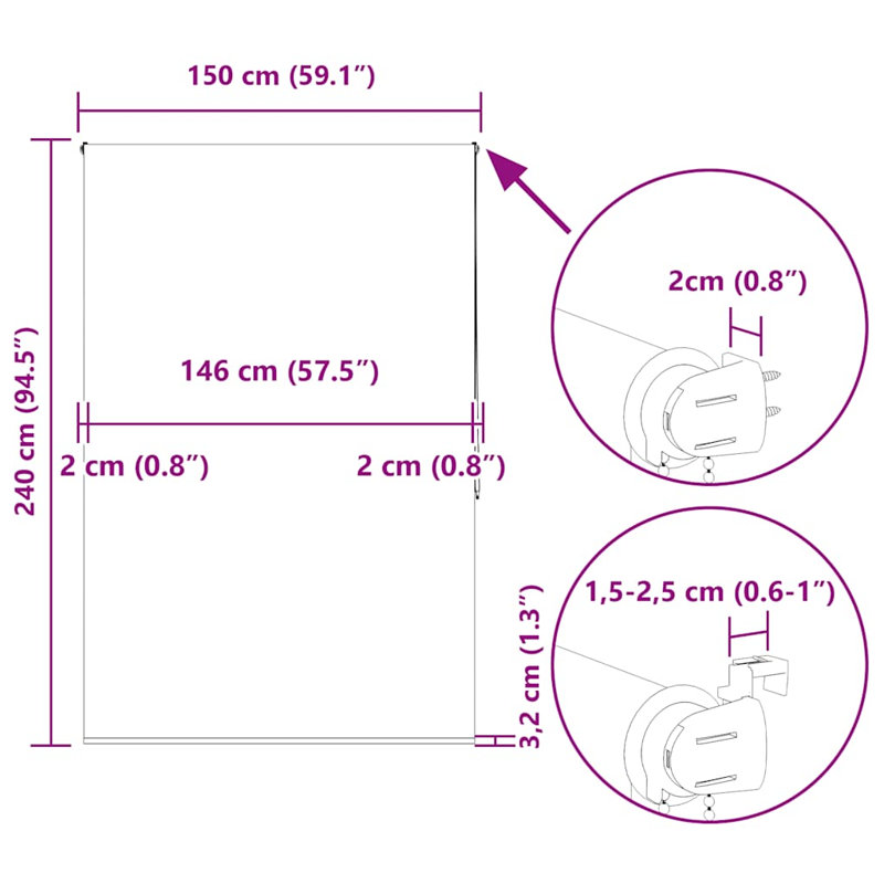 Room Darkening Roller Blind, 150cmW x 240cmL