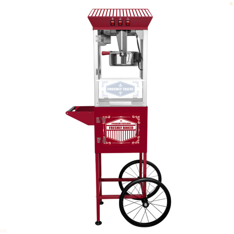 XH-P831-Machine à maïs soufflé de style cinéma avec chariot et bouilloire de 12 onces - rouge, style rétro sur roulettes