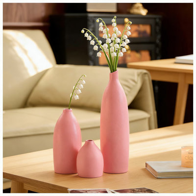Ensemble de 3 vases en céramique matte - décoration bohème moderne pour centres de table, décorations de table, de tablettes et de manteau de cheminée
