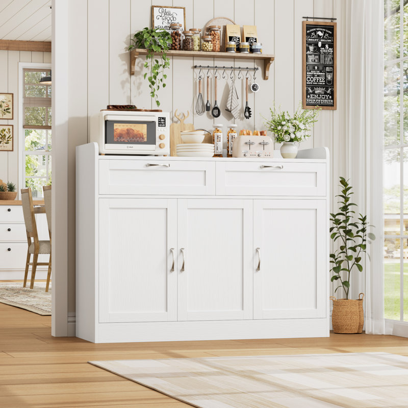 Breege 47.2"W Modern Sideboard Buffet Cabinet with Adjustable Shelf, Wood Storage Cabinet For Kitchen, Dining Room, Living Room, White