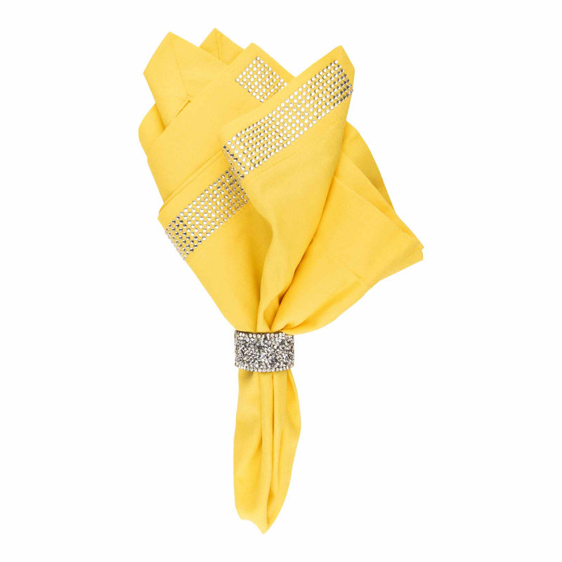 Sparkles Home | Ensemble de serviette à rayures Rhinestone | Carré 20 po | Mélange de coton et lin | Ensemble de 2, Jaune