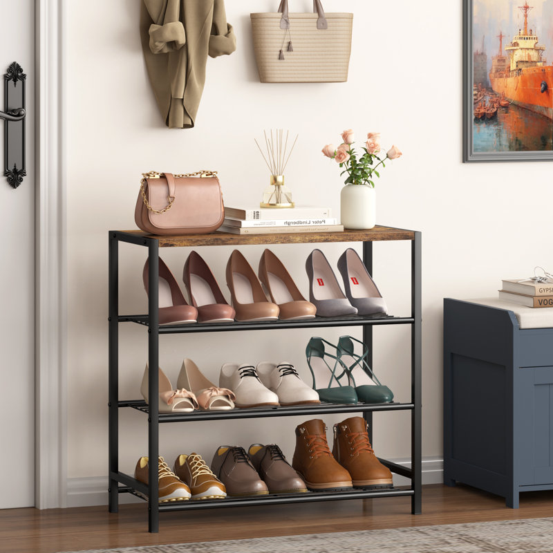 4 Tier Shoe Rack 9 Pair  Shoe Storage for Closet Entryway, Black/Brown