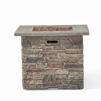 32'' Stone Square Mgo Fire Pit with Grey Lid - 40,000 Btu