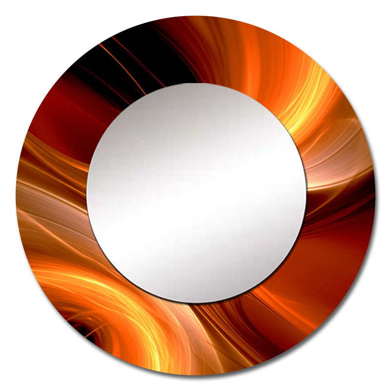Orange Abstract Warm Fractal Design II - Fractals Round Mirror For Wall Decor, 29" x 29"