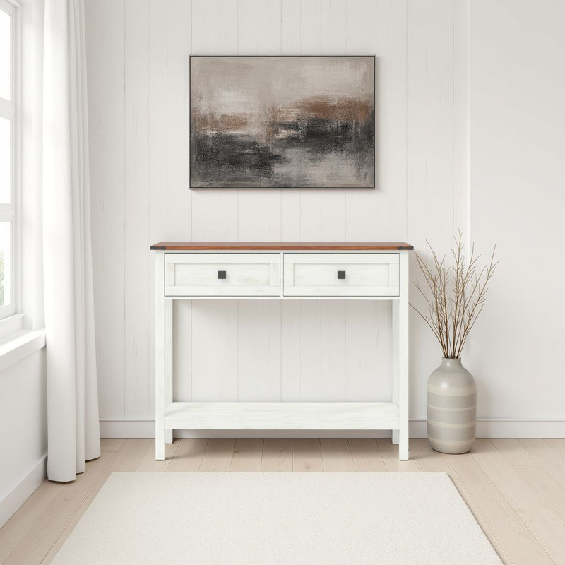 39" Farmhouse Console Table - 2-Drawer Storage Entryway Table (Rustic Sofa Table with Shelf), White