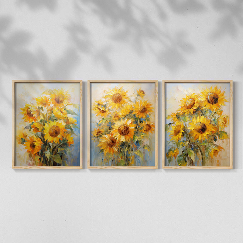 Étude florale CLII - Ensemble de 3 estampes numériques - Prêt à, Encadré naturel, H 20 po x l 16 po