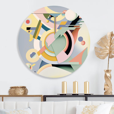 Pastel Art déco III - Art mural rond abstrait géométrique sur métal
