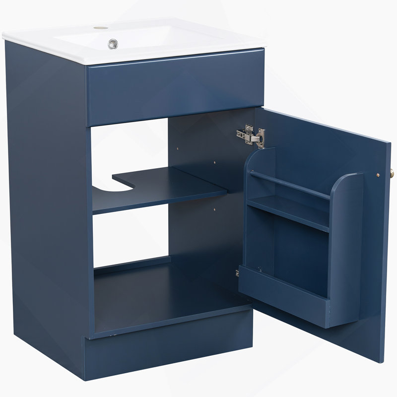 Meuble-lavabo de salle de bain avec lavabo, armoire de rangement avec tablette réglable, Bleu