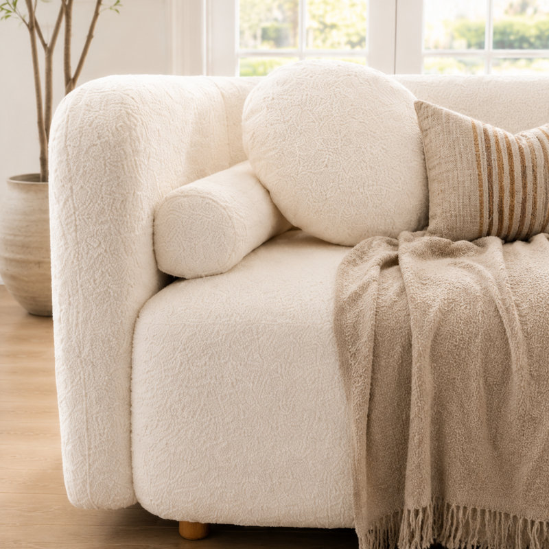 Canapé 88 places 88,5 "à armure blanche minimaliste 88,5" japonais avec cadre en bois d'eucalyptus massif, Blanc