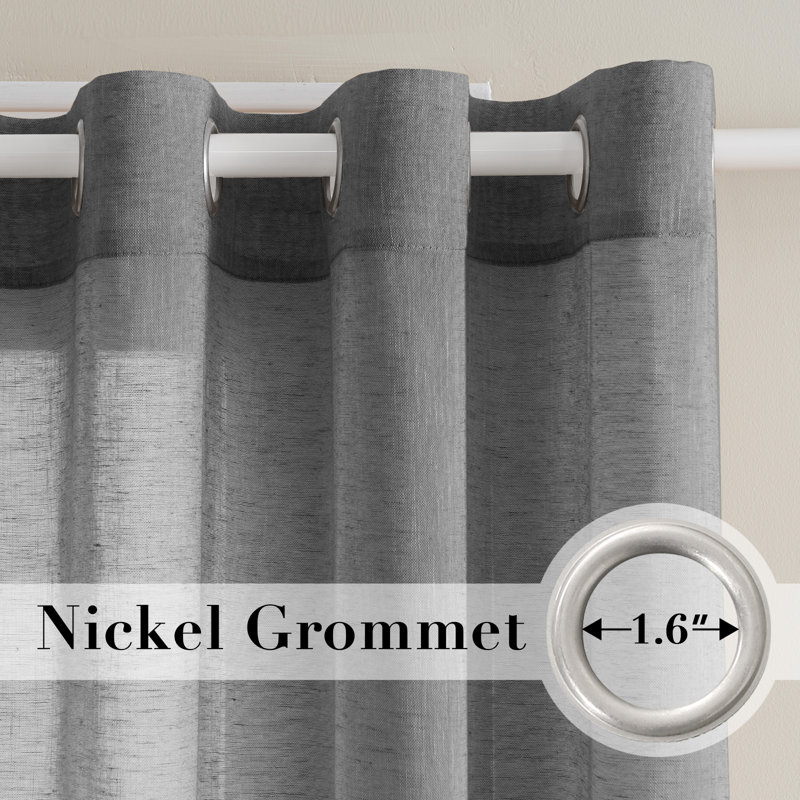 Linen Blend Semi-Sheer Soft Privacy Curtain Grommet 2 Panels, 52" W x 108" L, Grey