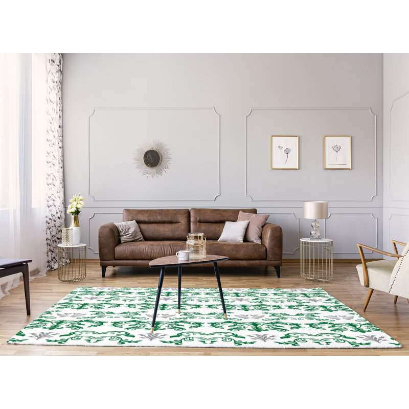 Tapis blanc / vert Damask, Rectangle 8 pi x 10 pi