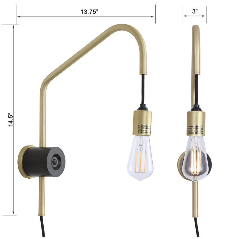 Averylynn Plug-in Armed Sconce, Satin Brass