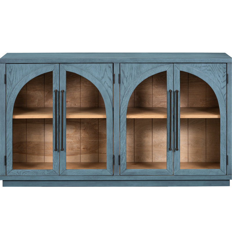 Adjustable Shelf Navy Retro Sideboard For A Charming Home Atmosphere Spacious With 4 Doors And Metal Handles