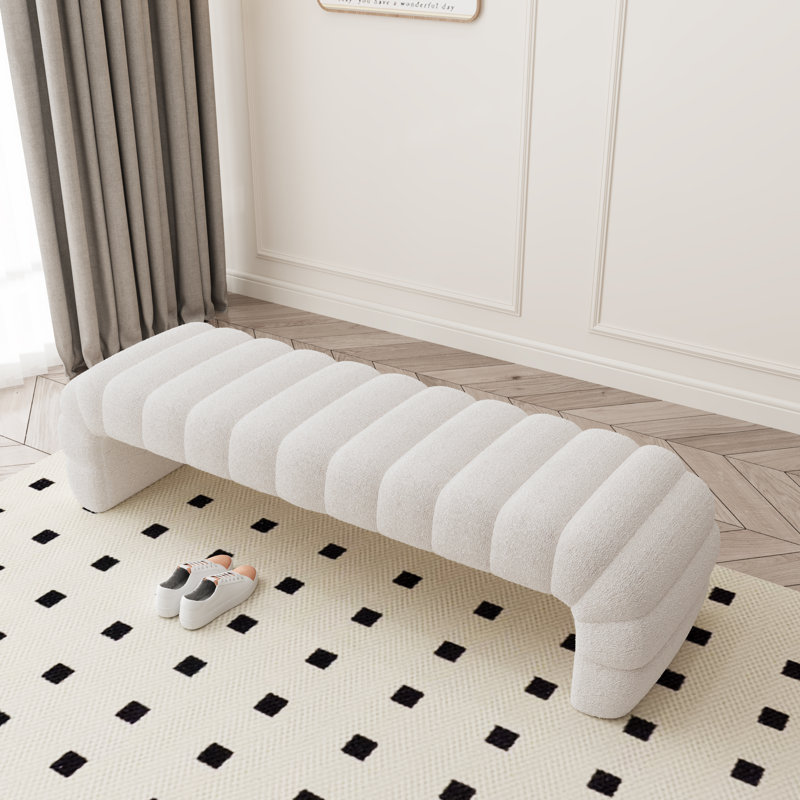 69.7" W Modern Arched Bench Ottoman, Chenille Tufted End Of Bed Bench, Ivory