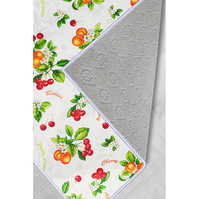 Tapis floral en polyester tissé à la machine floral blanc / orange / vert, Rectangle 4 pi 7 po x 7 pi 3 po