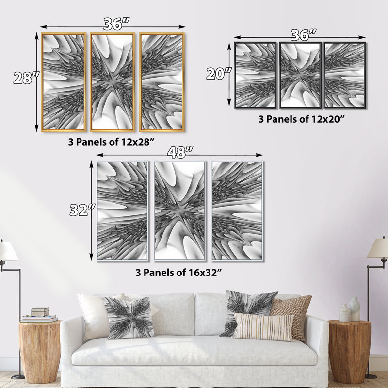 Fractal 3D Magical Profondeur - 3 pièces, impression sur toile, H 28 po x l 36 po, Noir