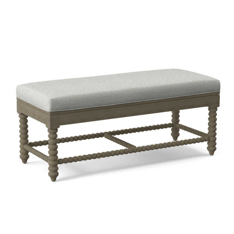 Lind Island Upholstered Bench, Sunbrella Beige Pinstripe; 6205-74, Aged Barrel
