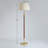 Mid-Century Modern Floor Lamp with Brass Accents and White Linen Shade-1339195240
