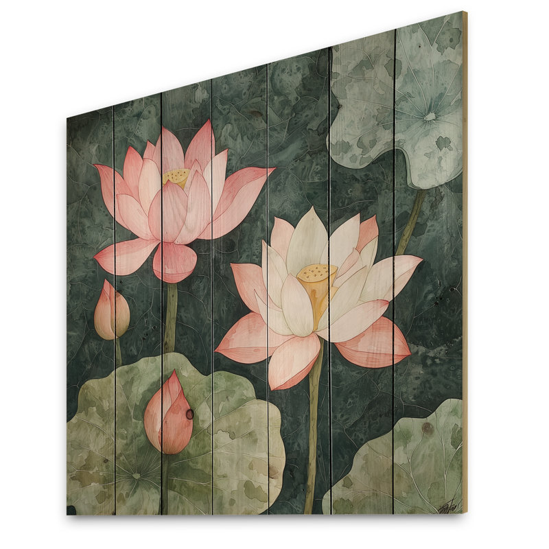 Lis Lily Aura Of Lotus III - Décoration murale moderne en bois sur bois de pin naturel, H 30 po x l 30 po x P 0,78 po