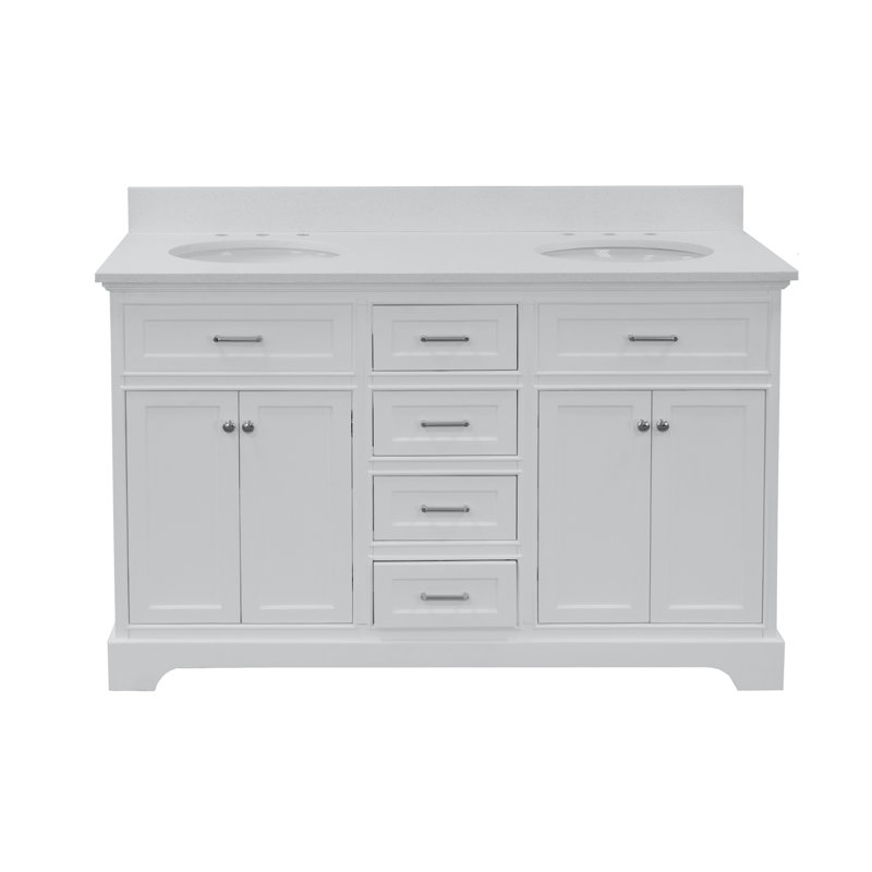 Ronnie 60'' Double Bathroom Vanity with Top, Quartz, White