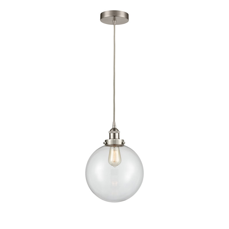 Luminaire suspendu sphère 1 lumière Frederick, Transparent, Nickel satiné brossé