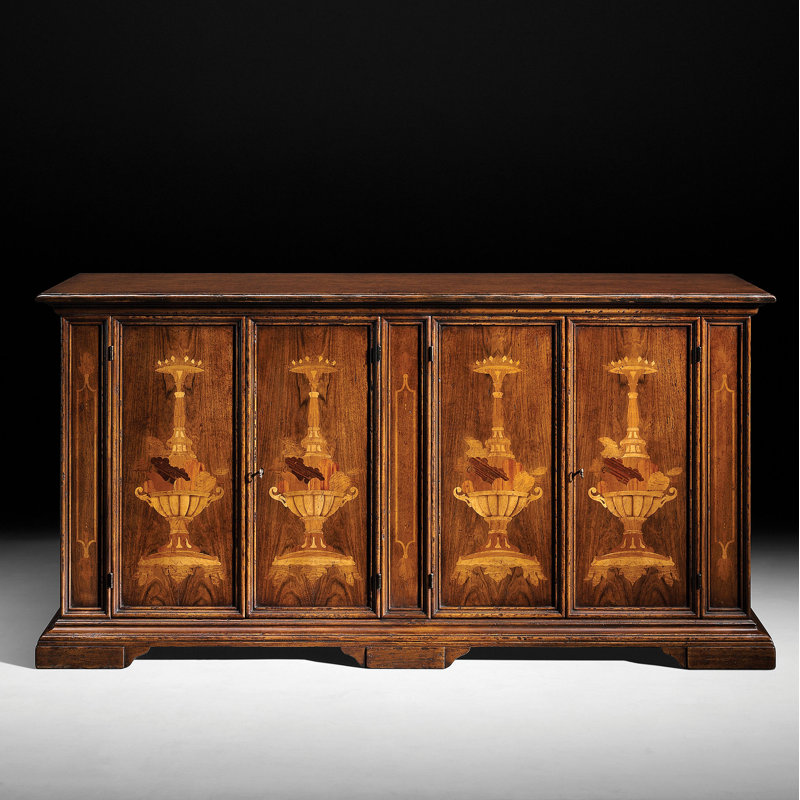 86" Drawer Walnut Wood Credenza