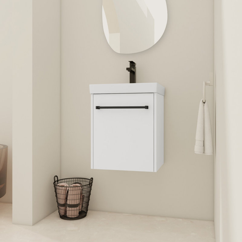 Floating Wall-Mounted Bathroom Vanity with Ceramic Sink, White