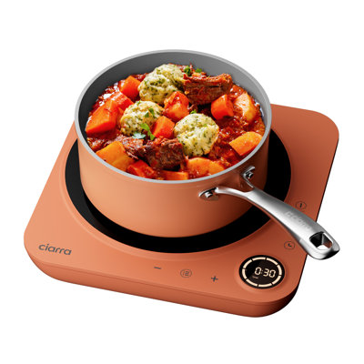 CIARRA Donut Portable Induction Cooktop in Orange, 1500W Countertop Burner with Touch Controls, Compact Design & 8 Power Levels