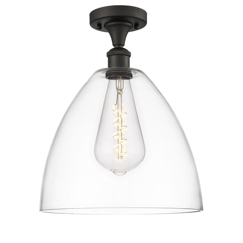 Yenesis Glass Semi Flush Mount, 14.75" H x 12" W x 12" D, Clear, Oil Rubbed Bronze