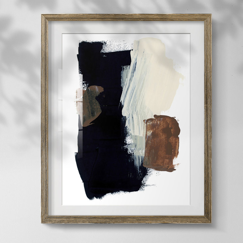 Imprimé encadré Terrene II, Blanc, Papier avec cadre noyer