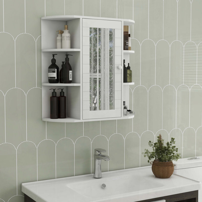 Armoire de salle de bain murale à miroir avec tablettes réglables