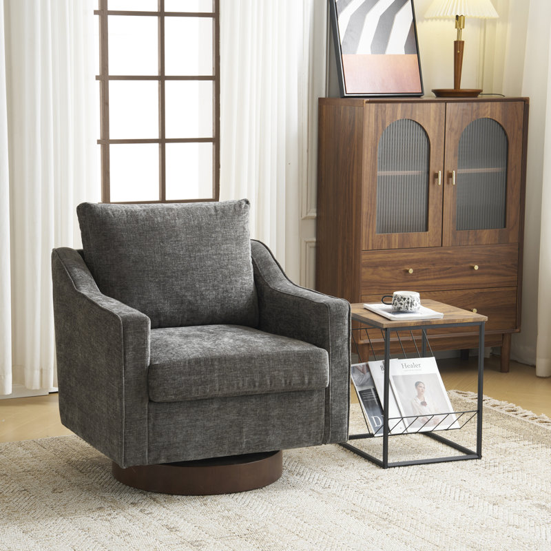 Chenille Living Room Swivel Barrel Accent Chair, Gray Chenille