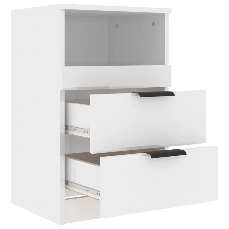 40cm W Manufactured Wood Bedside Table, Set of 2, High Gloss White
