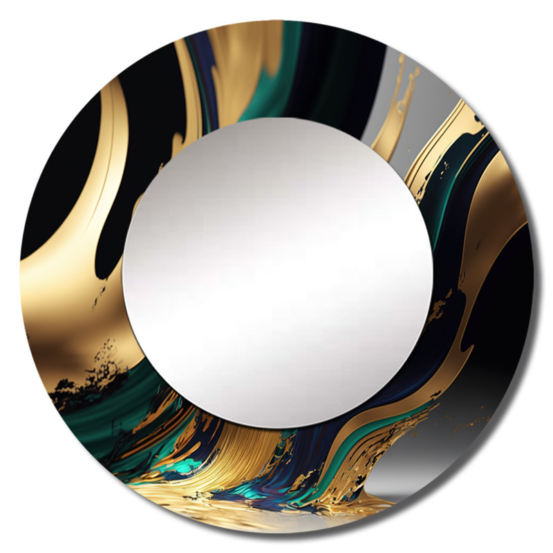 Osythe vert et or agate II - miroir décoratif transitionnel, miroir mural rond vert, impression d'art en métal, 36 po x 36 po