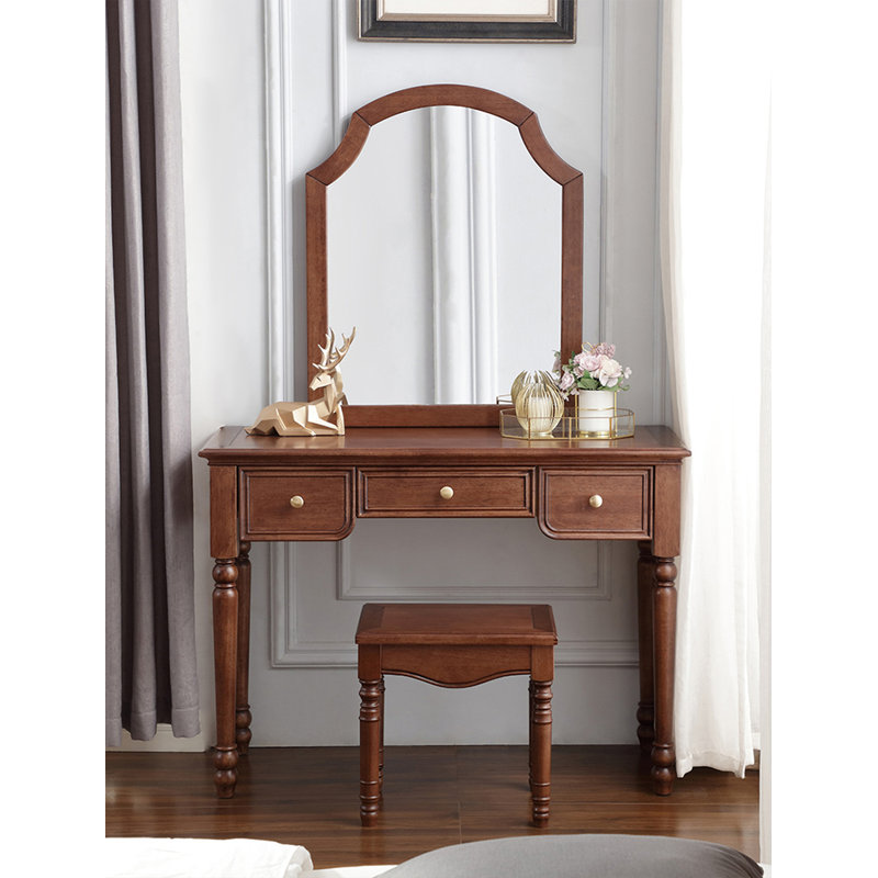 Coiffeuse en bois massif de style américain avec coiffeuse et armoire de rangement d'une seule pièce