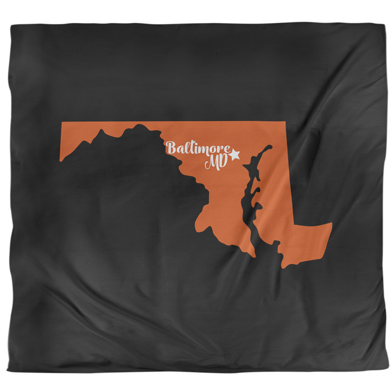 Housse de couette simple baltimore Maryland, Housse de couette pour grand lit, Noir / Orange, Microfibre
