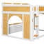 Lit superposé double au-dessus de double avec tablettes de rangement, fenêtre et deux portes, blanc et naturel-404437458
