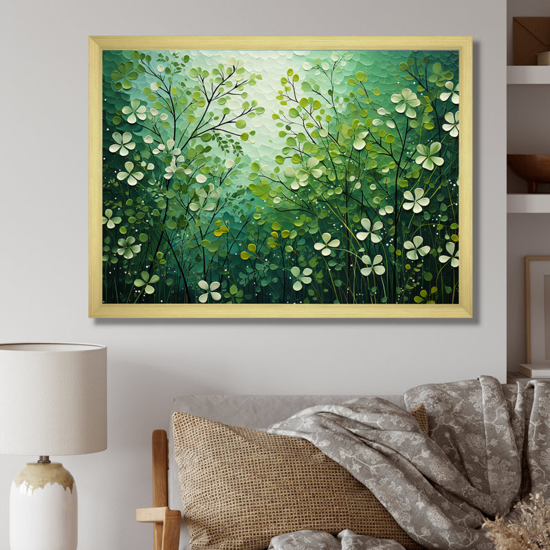 «White And Green Herbs Symphony II», reproduction sur toile, Cadre doré simple, H 34 po x l 44 po x P 1,5 po