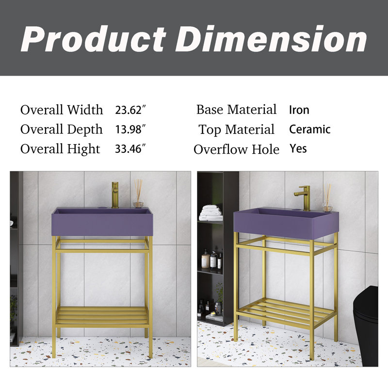 Meuble-lavabo 24 po avec lavabo en céramique, Mauve, Doré