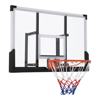 Panier de basketball mural de 48 po avec panneau en PE et cercle rouge pour jardin, garage ou extérieur