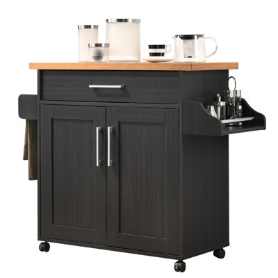 Kitchen Island with Spice Rack and Towel Holder, Storage Cart with Utensil Drawer, Interior Cabinet Storage and Locking Wheels