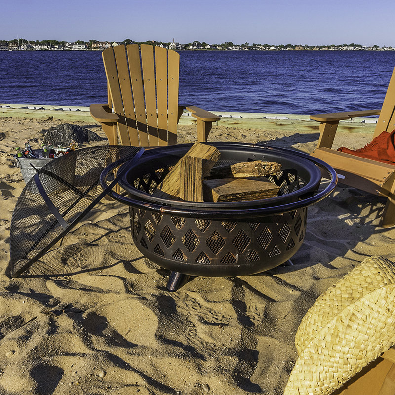 Joy by Endless Summer, 32" Round Oil Rubbed Bronze Wood Burning Outdoor Firebowl with Lattice Design